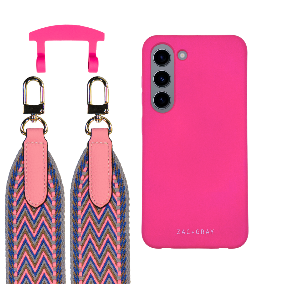 Samsung S23 HOT PINK CASE + PATTERNED STRAP
