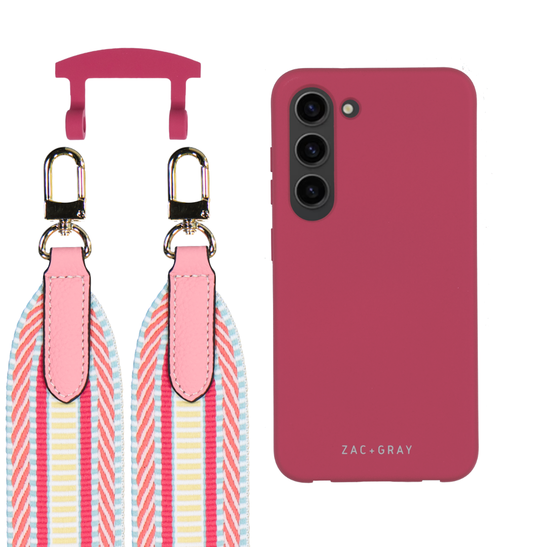 Samsung S23 Plus RASPBERRY RED CASE + PATTERNED STRAP