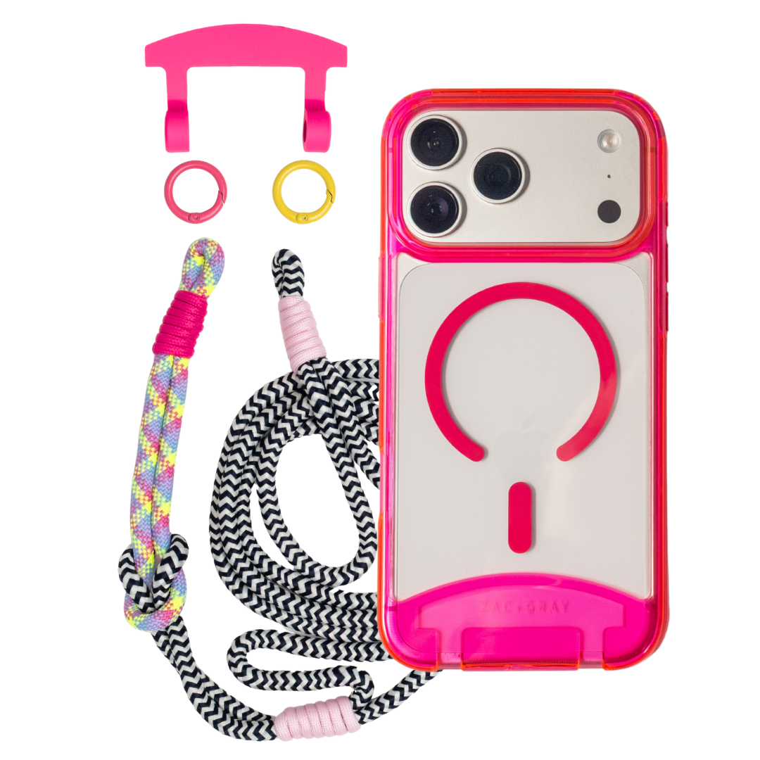 HOT PINK TRANSPARENT CASE + KNOTTED CORD