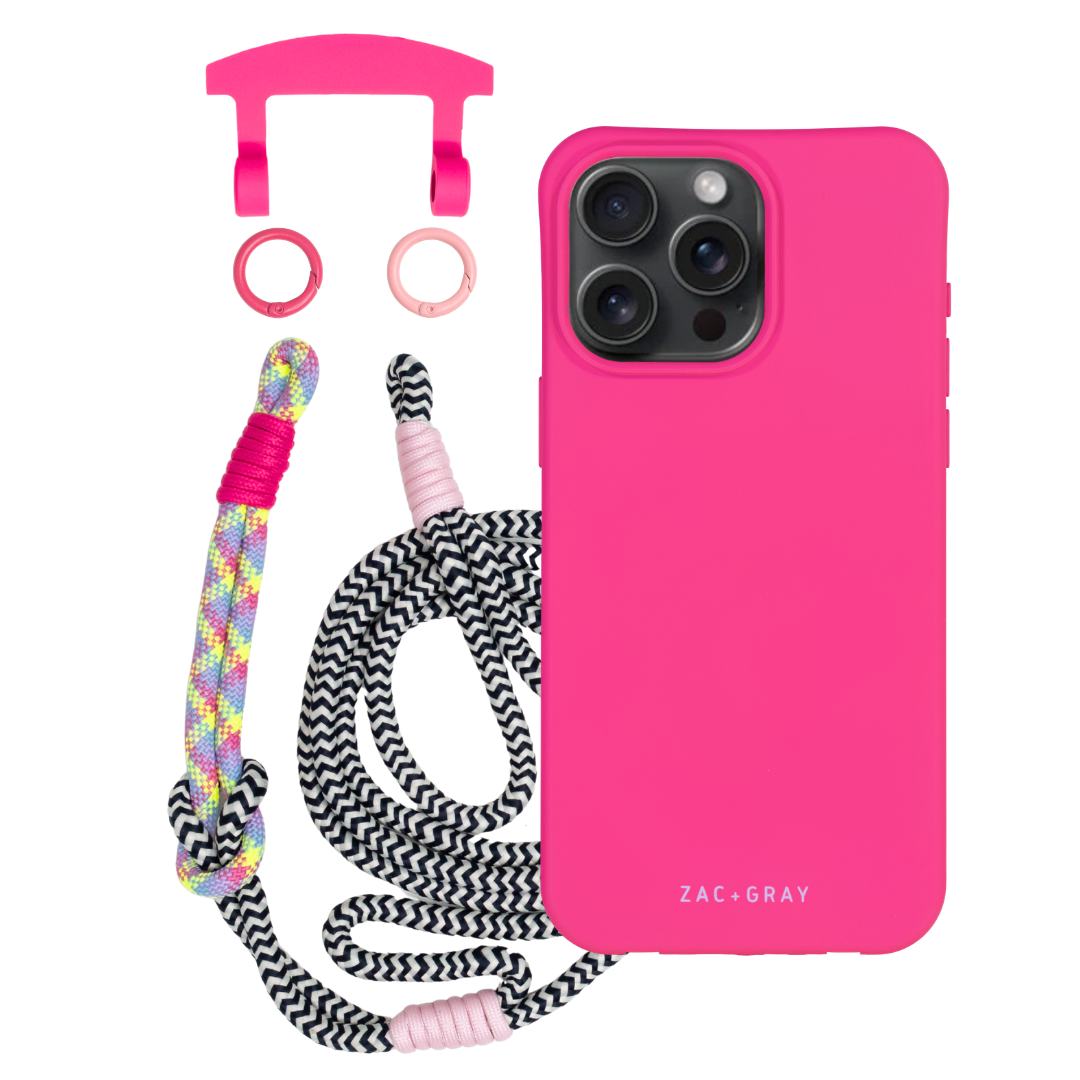 iPhone 12 and 12 Pro HOT PINK CASE + KNOTTED CORD