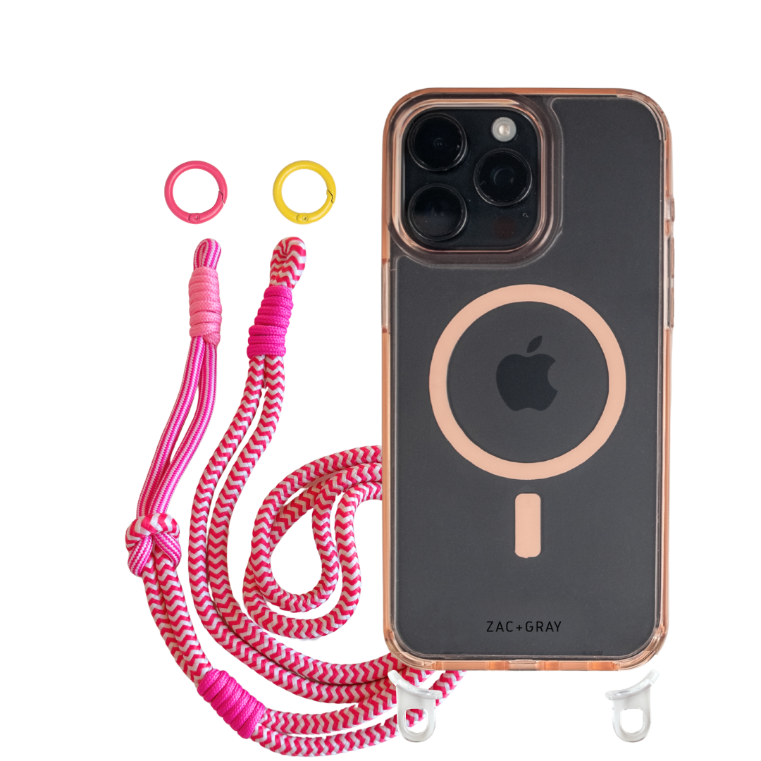 iPhone 16 Plus POWDER PINK TRANSPARENT CASE + KNOTTED CORD