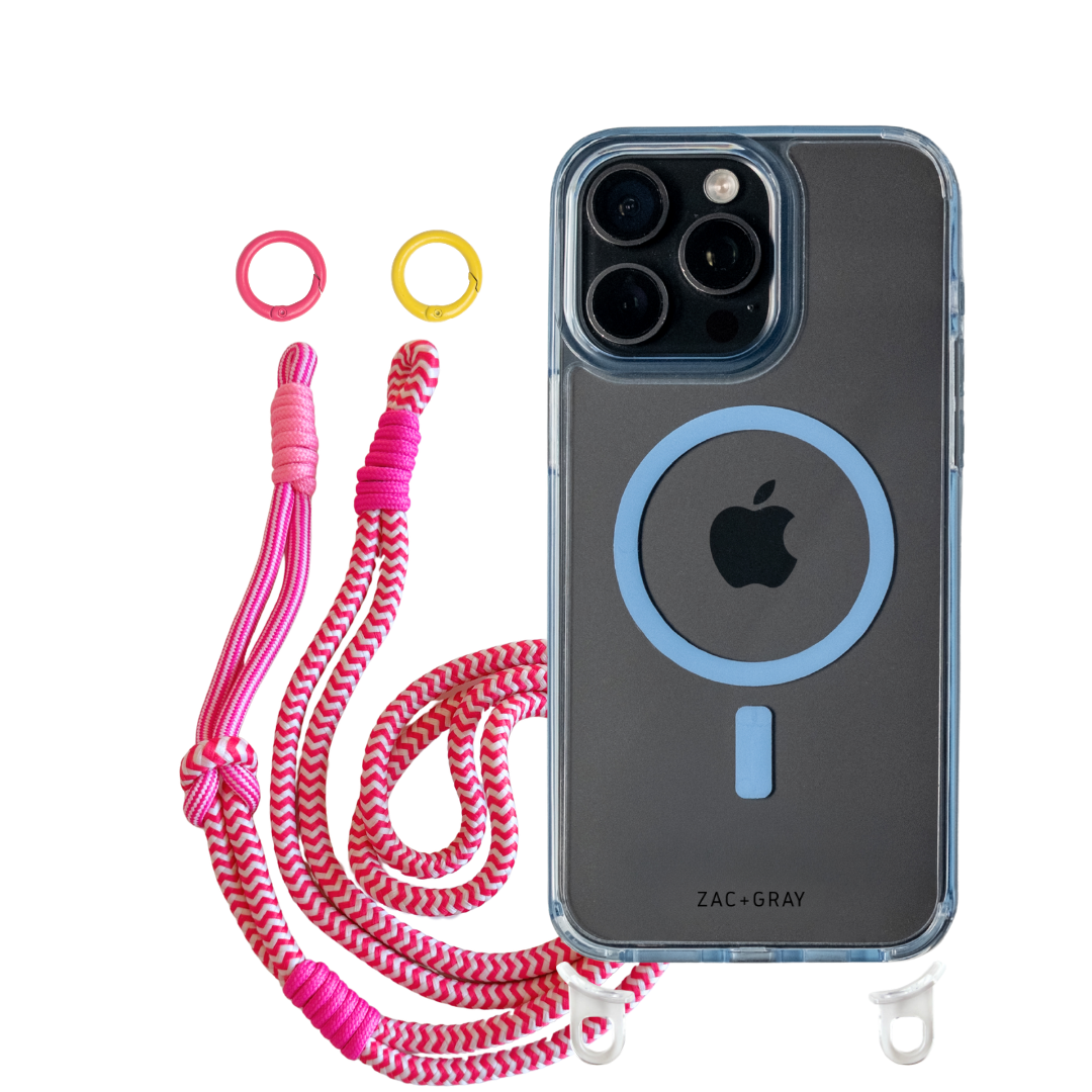 iPhone 16 Pro Max SKY BLUE TRANSPARENT CASE + KNOTTED CORD