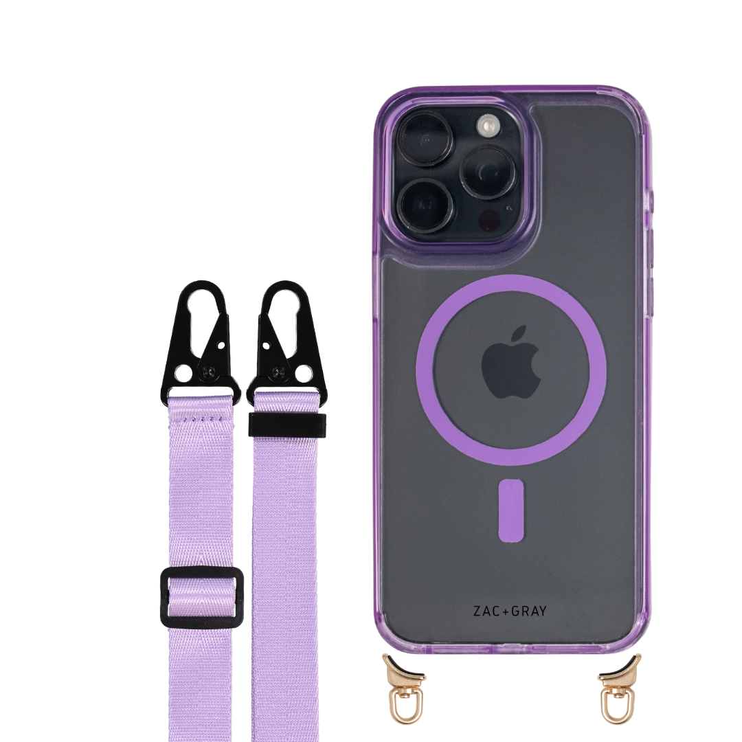 iPhone 16 LAVENDER TRANSPARENT CASE + STRAP