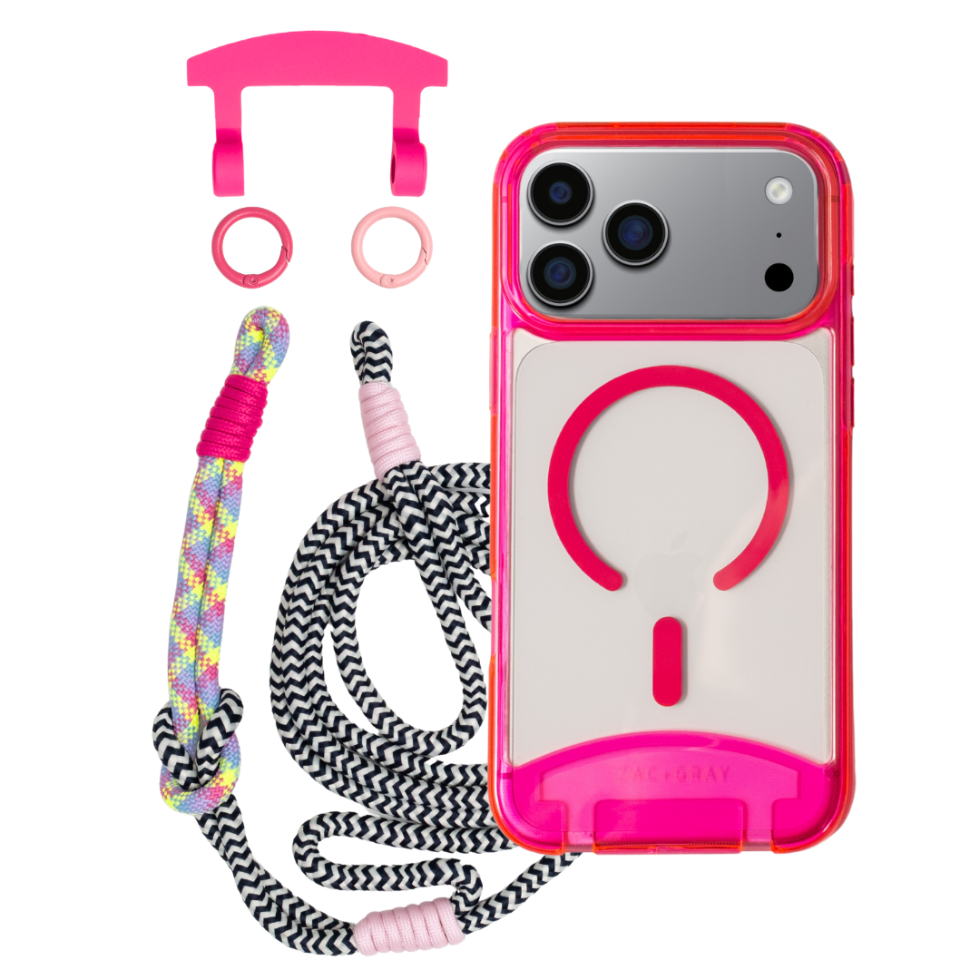 iPhone 17 Pro HOT PINK TRANSPARENT CASE + KNOTTED CORD
