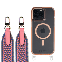 iPhone 16 Plus POWDER PINK TRANSPARENT CASE + PATTERNED STRAP