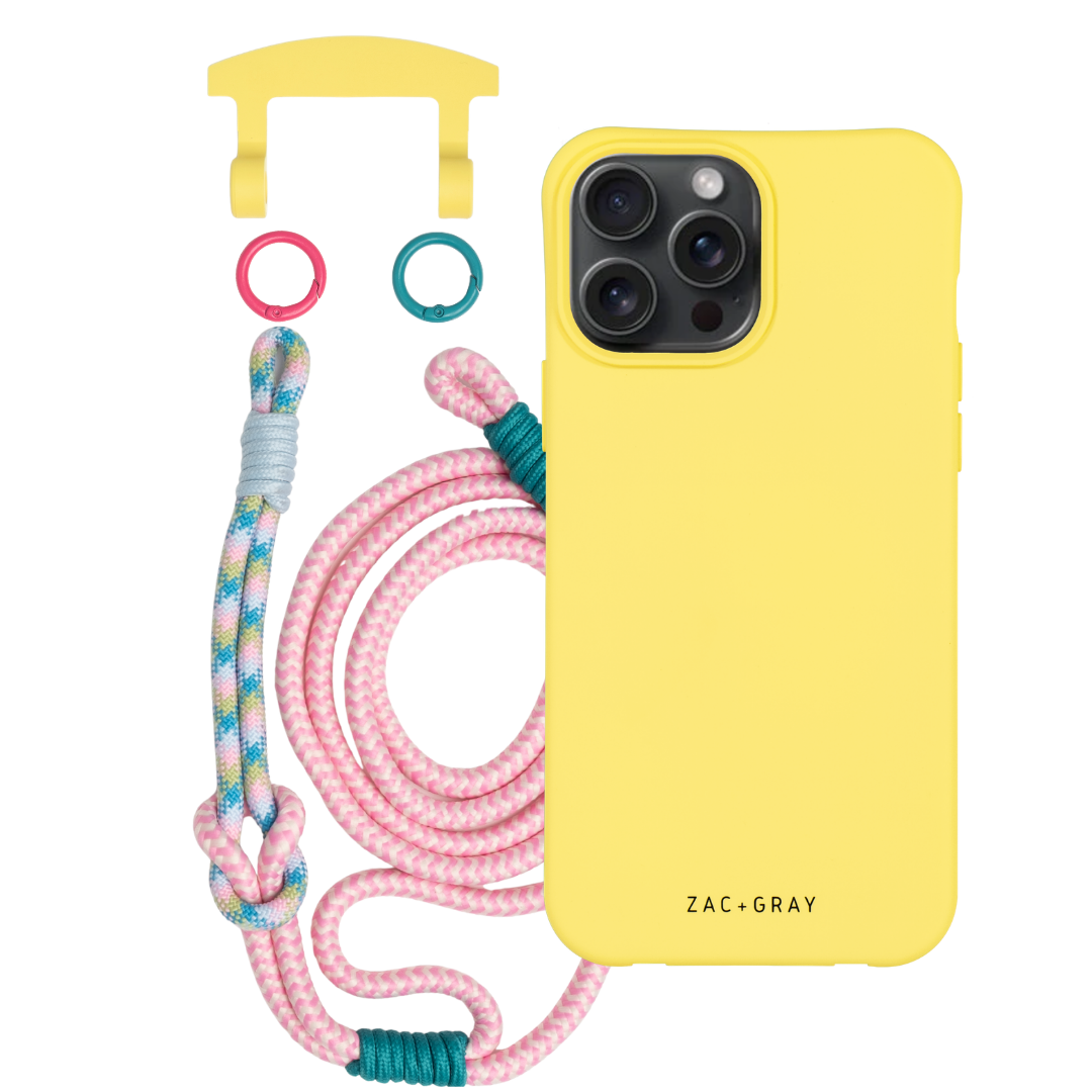 iPhone 6 / 6s / 7 / 8 / SE (2020 & 2022) SUNSHINE YELLOW CASE + KNOTTED CORD