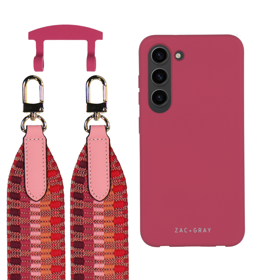 Samsung S23 Plus RASPBERRY RED CASE + PATTERNED STRAP