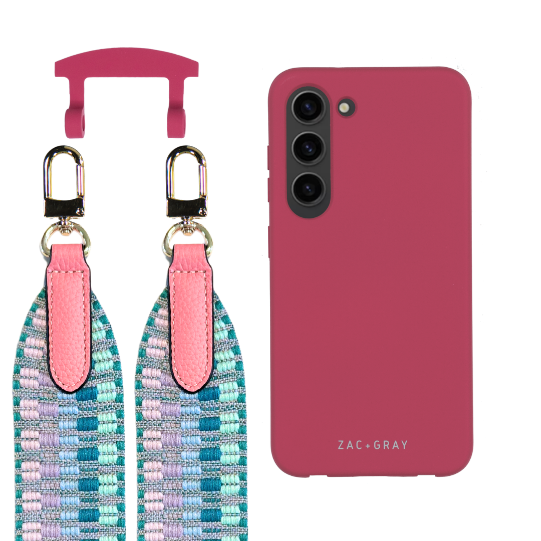 Samsung S23 Plus RASPBERRY RED CASE + PATTERNED STRAP