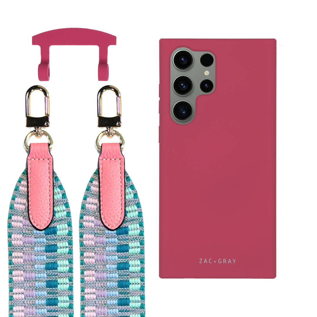 Samsung S25 Ultra RASPBERRY RED CASE + PATTERNED STRAP