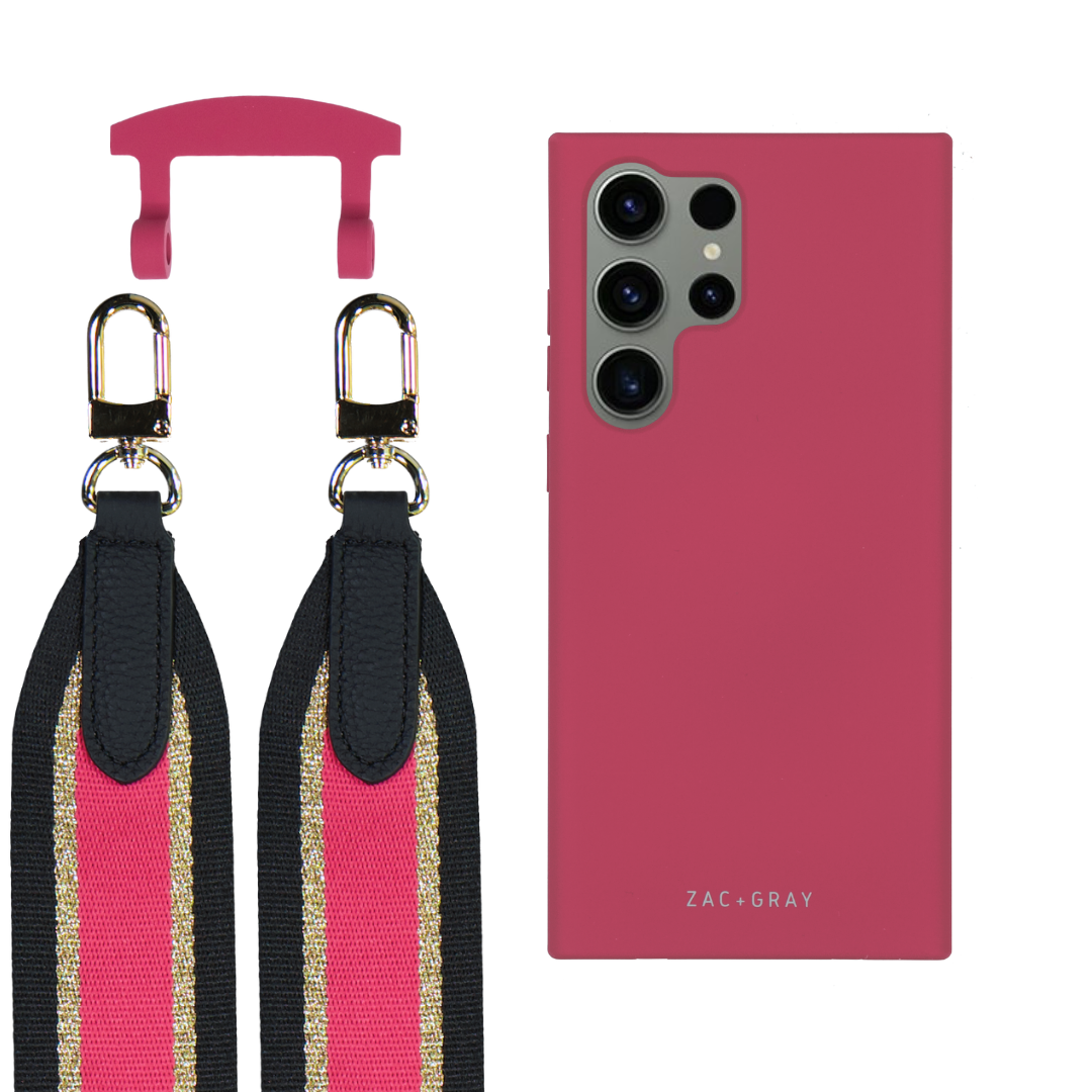 Samsung S25 Ultra RASPBERRY RED CASE + PATTERNED STRAP
