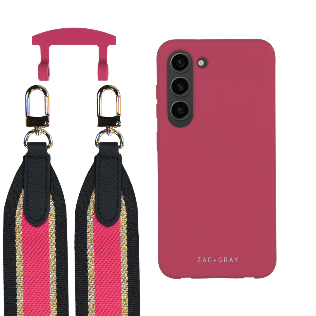 Samsung S23 Plus RASPBERRY RED CASE + PATTERNED STRAP