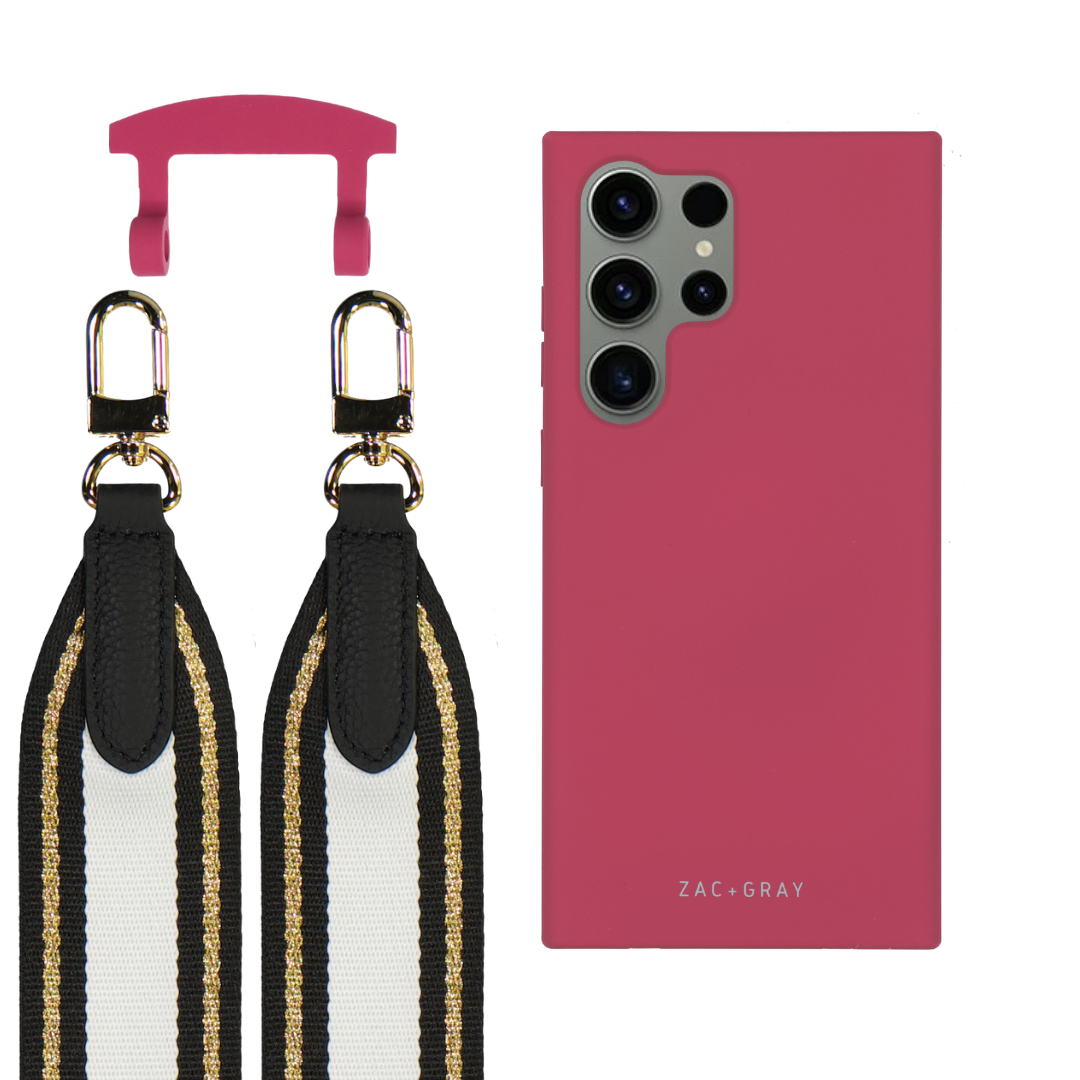 Samsung S25 Ultra RASPBERRY RED CASE + PATTERNED STRAP