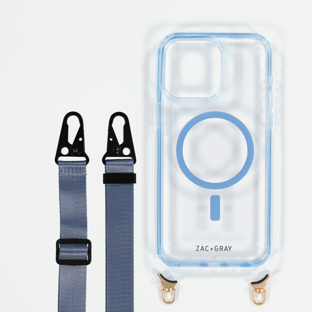 SKY BLUE TRANSPARENT CASE WITH STRAP - MAGSAFE