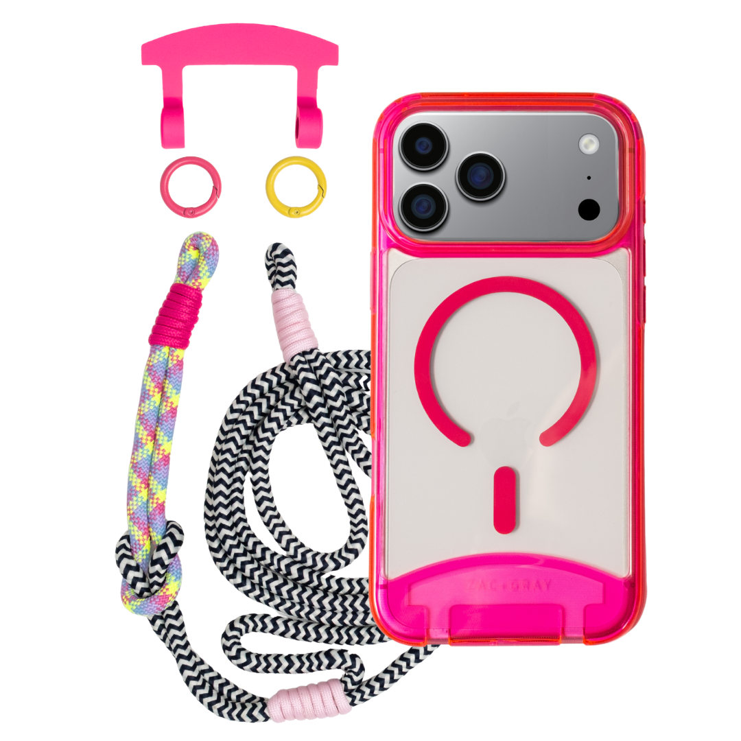 iPhone 17 Pro HOT PINK TRANSPARENT CASE + KNOTTED CORD