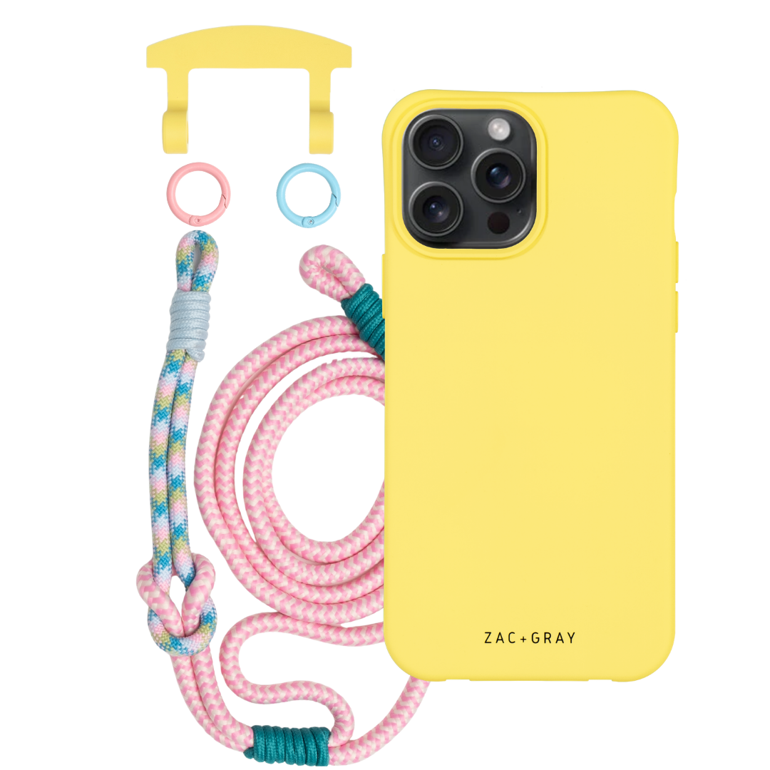 iPhone 6 / 6s / 7 / 8 / SE (2020 & 2022) SUNSHINE YELLOW CASE + KNOTTED CORD