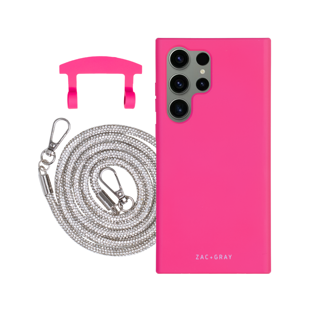 Samsung S25 Ultra HOT PINK CASE + CRYSTAL CORD