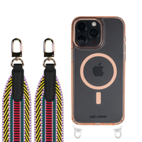 iPhone 16 Plus POWDER PINK TRANSPARENT CASE + PATTERNED STRAP
