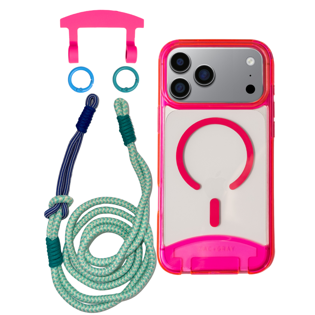 iPhone 17 Pro HOT PINK TRANSPARENT CASE + KNOTTED CORD