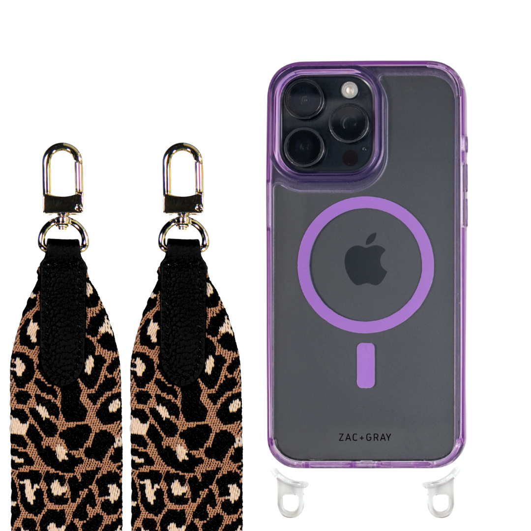 iPhone 16 LAVENDER TRANSPARENT CASE + PATTERNED STRAP
