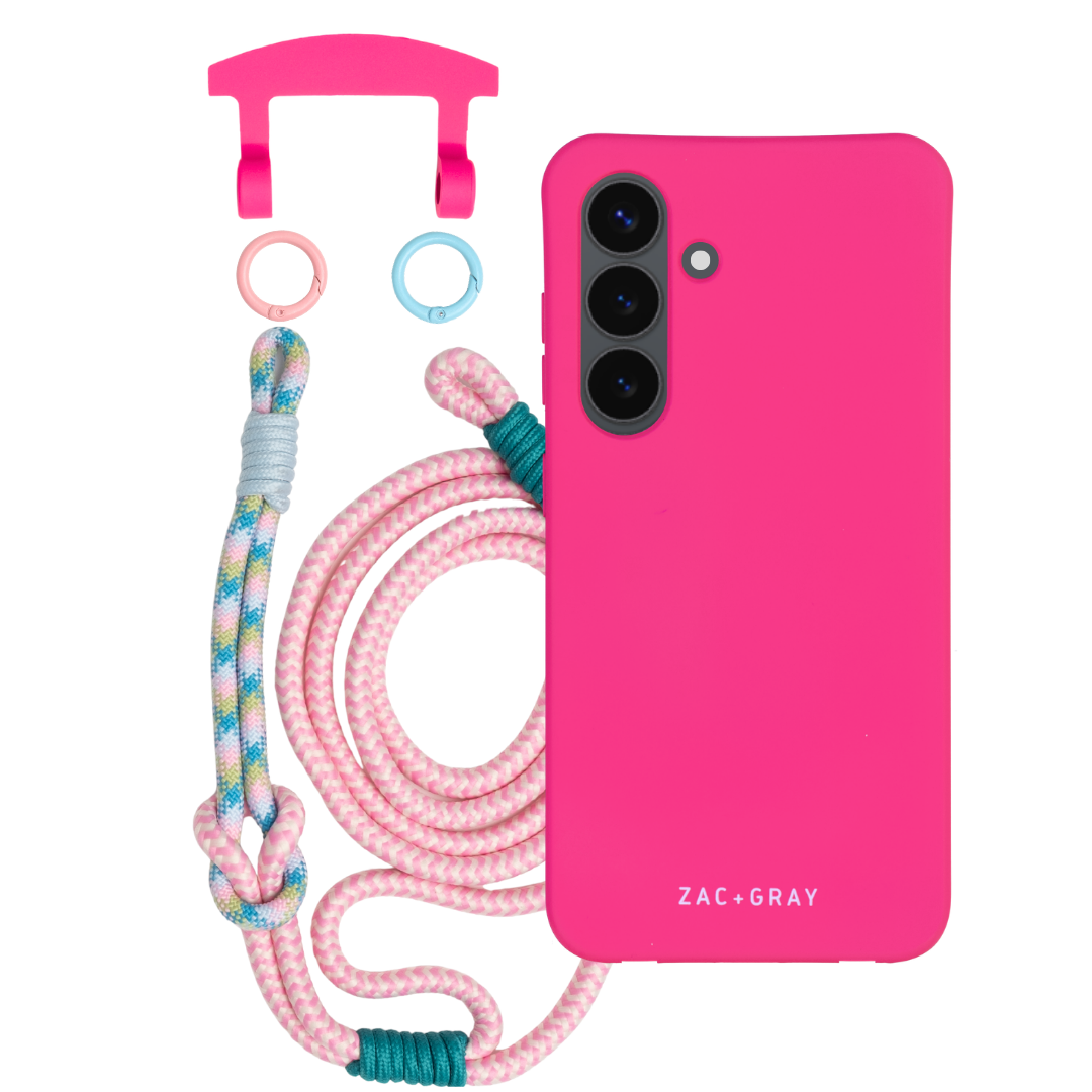Samsung S24 Plus HOT PINK CASE + KNOTTED CORD