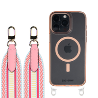 iPhone 16 Plus POWDER PINK TRANSPARENT CASE + PATTERNED STRAP