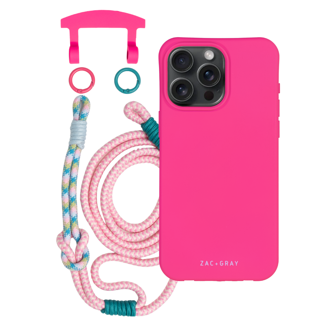 iPhone 12 and 12 Pro HOT PINK CASE + KNOTTED CORD