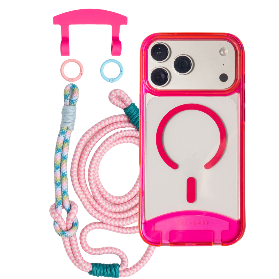 HOT PINK TRANSPARENT CASE + KNOTTED CORD
