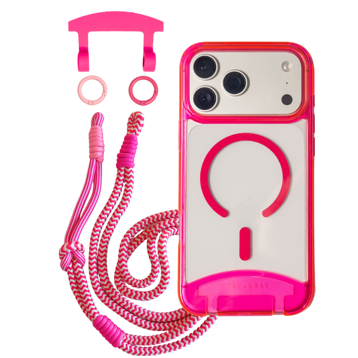 iPhone 17 HOT PINK TRANSPARENT CASE + KNOTTED CORD