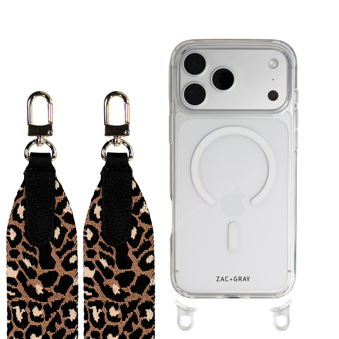 iPhone 17 CRYSTAL CLEAR TRANSPARENT CASE + PATTERNED STRAP