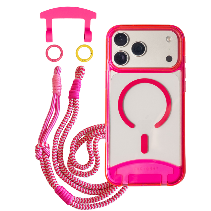 iPhone 17 HOT PINK TRANSPARENT CASE + KNOTTED CORD
