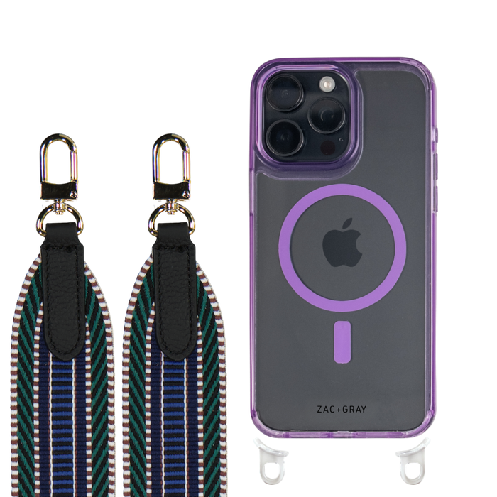 iPhone 15 Pro Max LAVENDER TRANSPARENT CASE + PATTERNED STRAP
