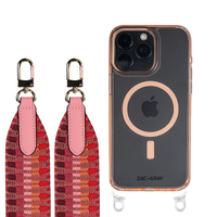 iPhone 16 Plus POWDER PINK TRANSPARENT CASE + PATTERNED STRAP
