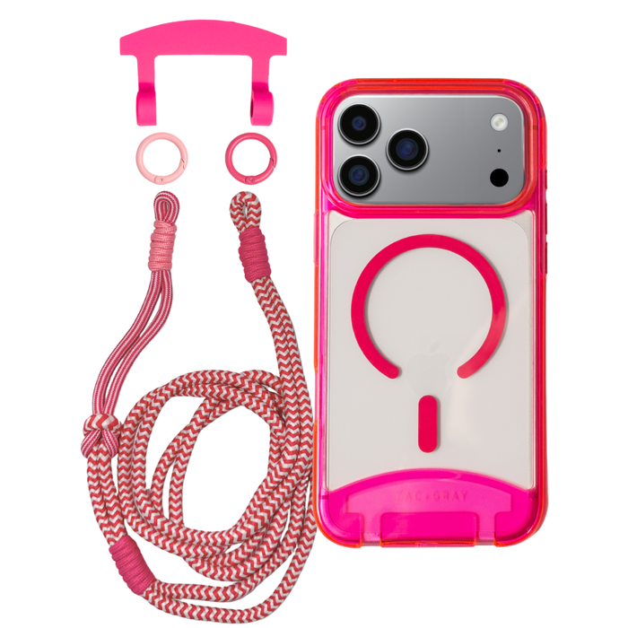 iPhone 17 Pro HOT PINK TRANSPARENT CASE + KNOTTED CORD