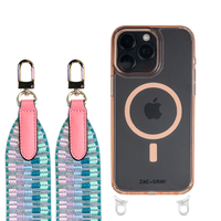 iPhone 16 Plus POWDER PINK TRANSPARENT CASE + PATTERNED STRAP