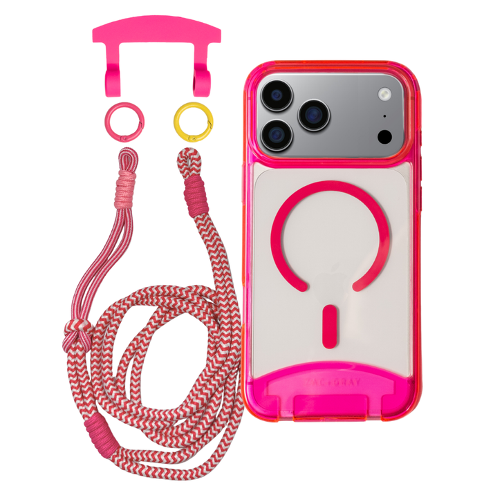 iPhone 17 Pro HOT PINK TRANSPARENT CASE + KNOTTED CORD