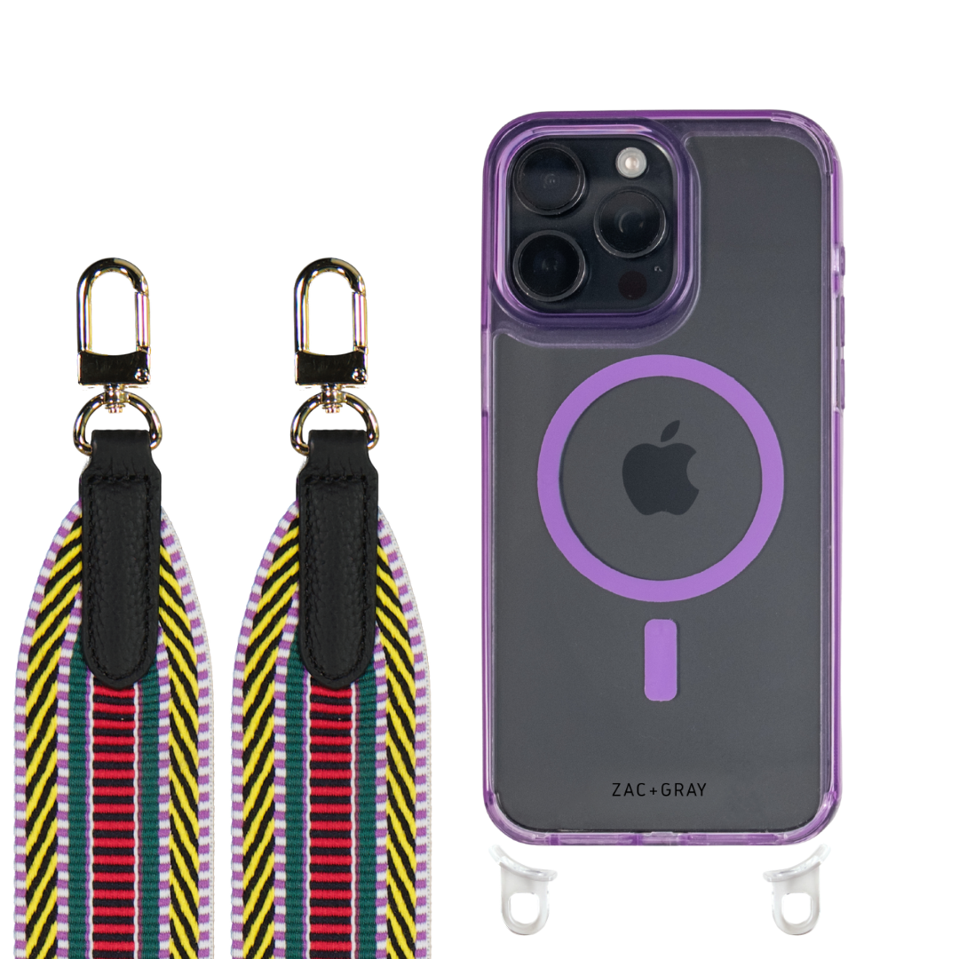 iPhone 16 LAVENDER TRANSPARENT CASE + PATTERNED STRAP