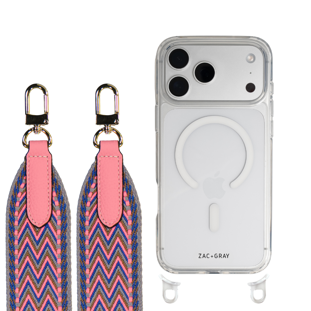 iPhone 17 CRYSTAL CLEAR TRANSPARENT CASE + PATTERNED STRAP