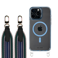 iPhone 16 Pro SKY BLUE TRANSPARENT CASE + PATTERNED STRAP