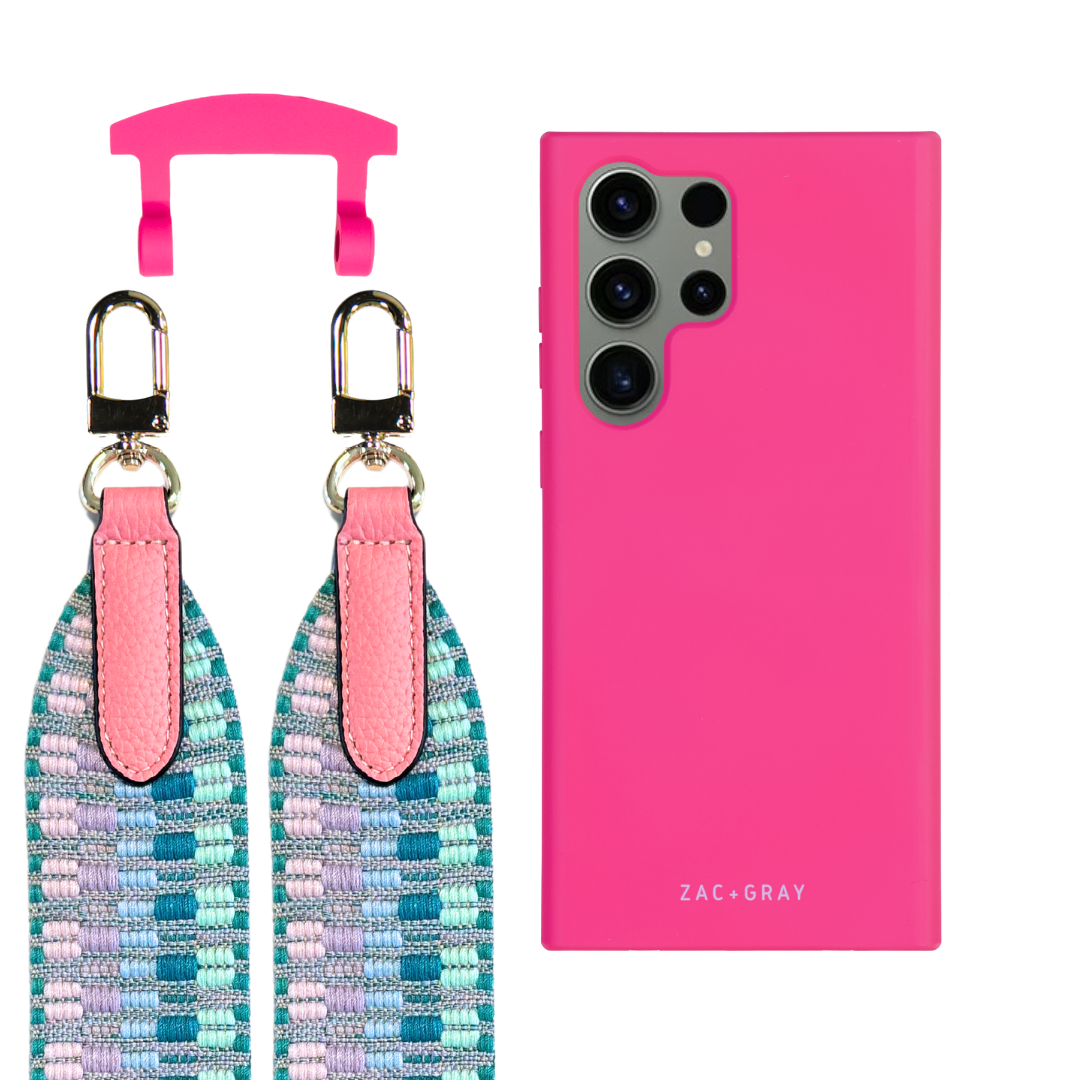 Samsung S25 Ultra HOT PINK CASE + PATTERNED STRAP