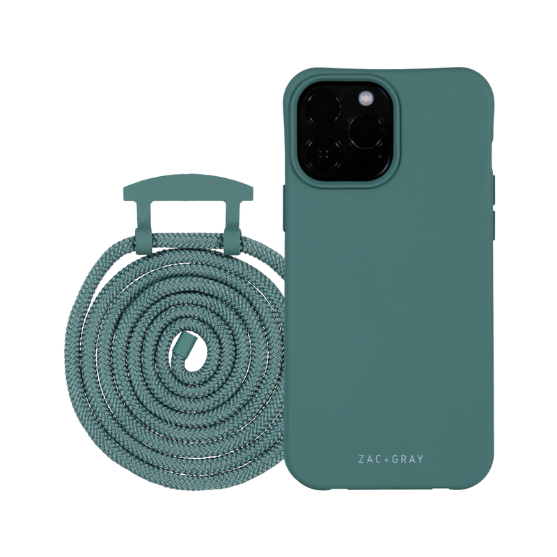 a green phone case next to a green hose