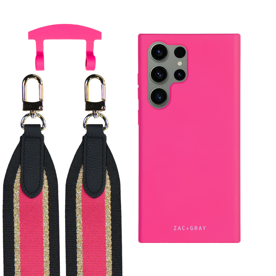 Samsung S25 Ultra HOT PINK CASE + PATTERNED STRAP