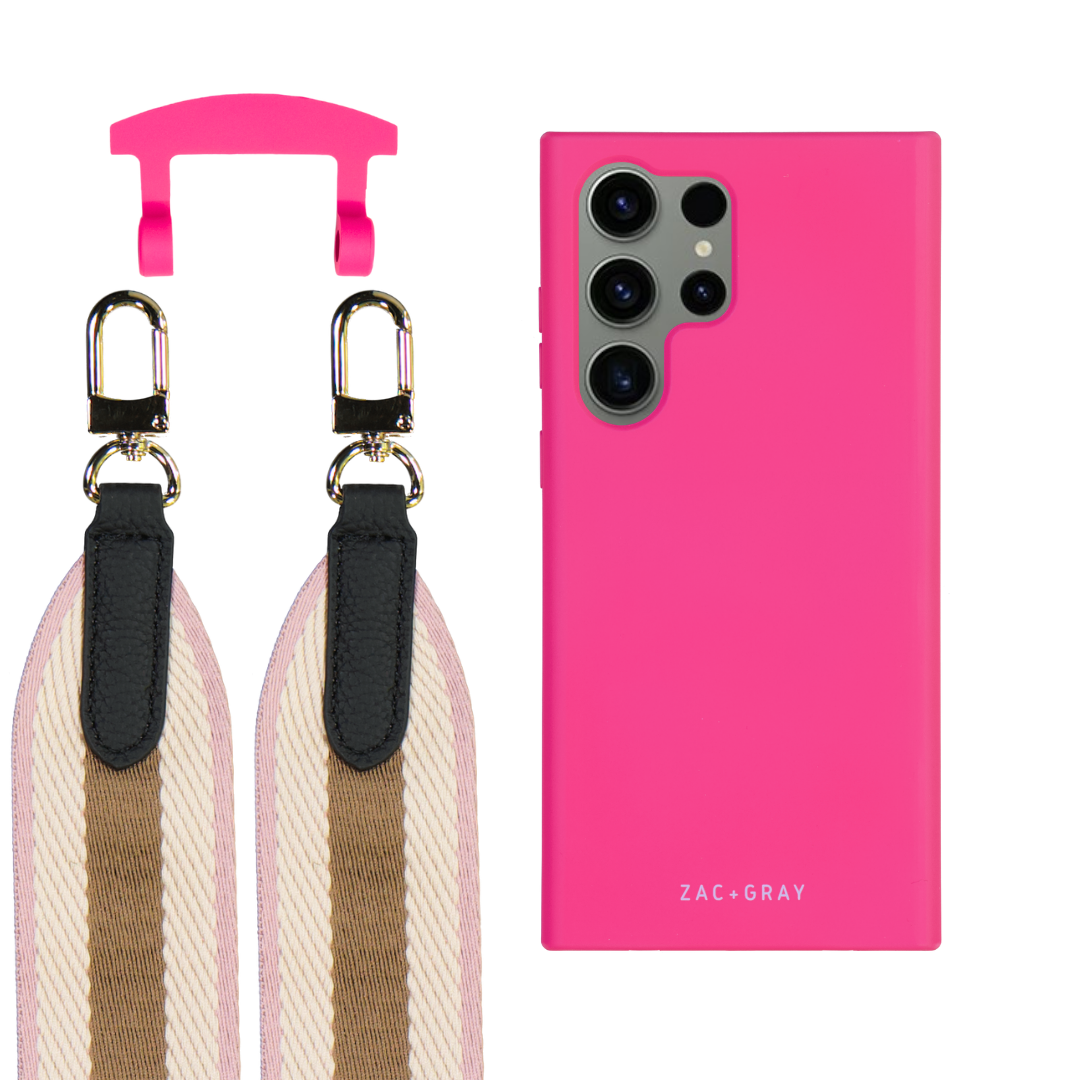 Samsung S25 Ultra HOT PINK CASE + PATTERNED STRAP