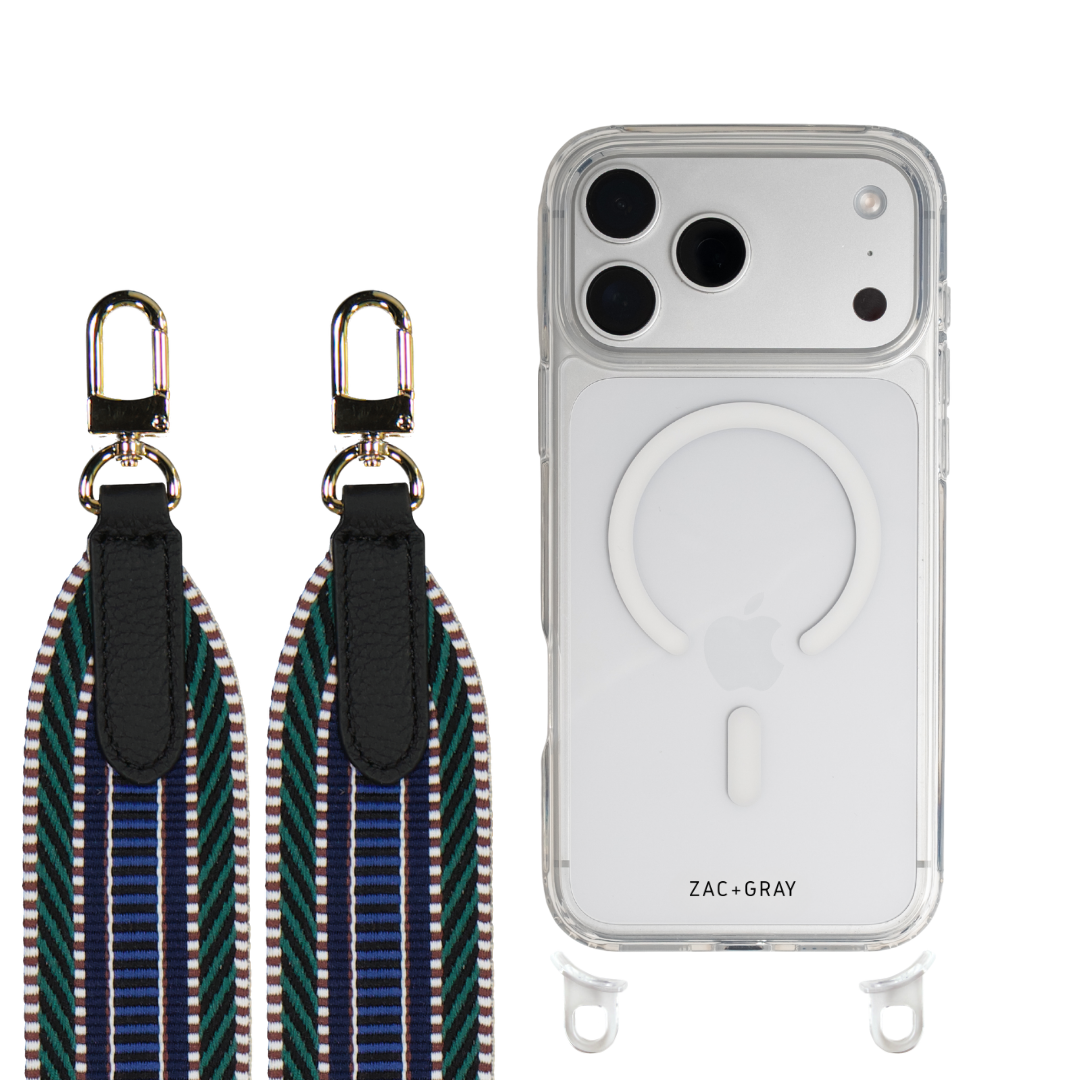 iPhone 17 CRYSTAL CLEAR TRANSPARENT CASE + PATTERNED STRAP