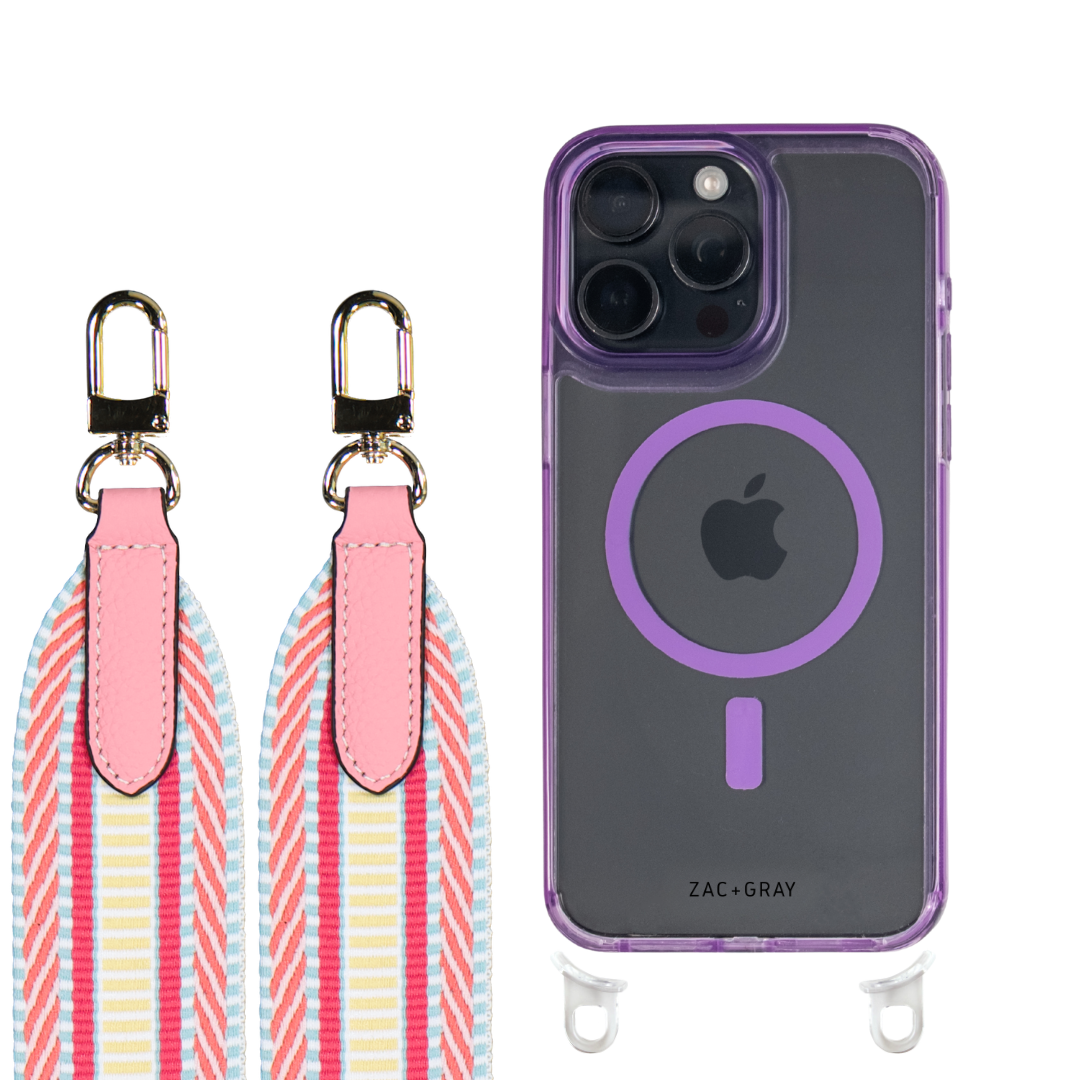 iPhone 16 LAVENDER TRANSPARENT CASE + PATTERNED STRAP