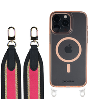 iPhone 16 Plus POWDER PINK TRANSPARENT CASE + PATTERNED STRAP