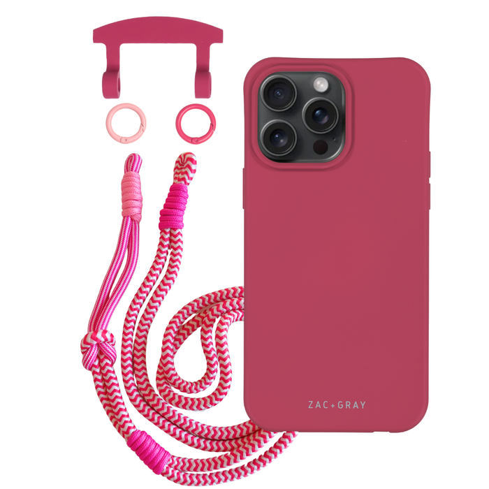 iPhone 15 Pro Max RASPBERRY RED CASE + KNOTTED CORD