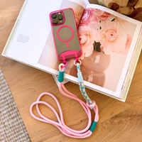 HOT PINK TRANSPARENT CASE WITH LAGOON BLOOM KNOTTED CORD - MAGSAFE