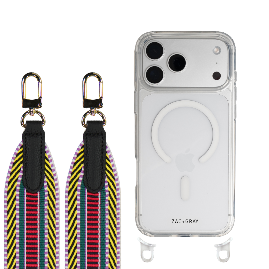 iPhone 17 CRYSTAL CLEAR TRANSPARENT CASE + PATTERNED STRAP