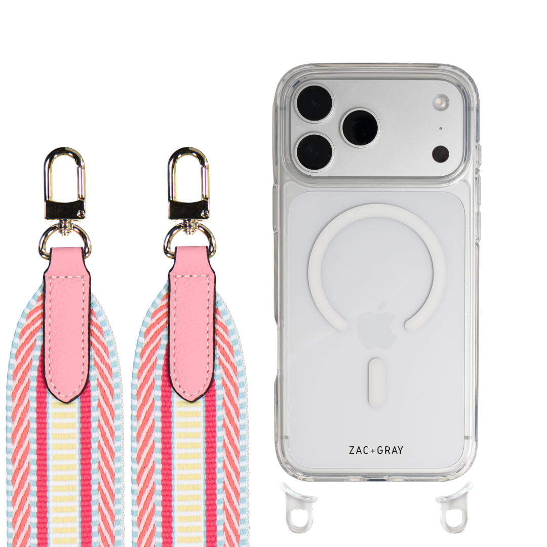 iPhone 17 CRYSTAL CLEAR TRANSPARENT CASE + PATTERNED STRAP