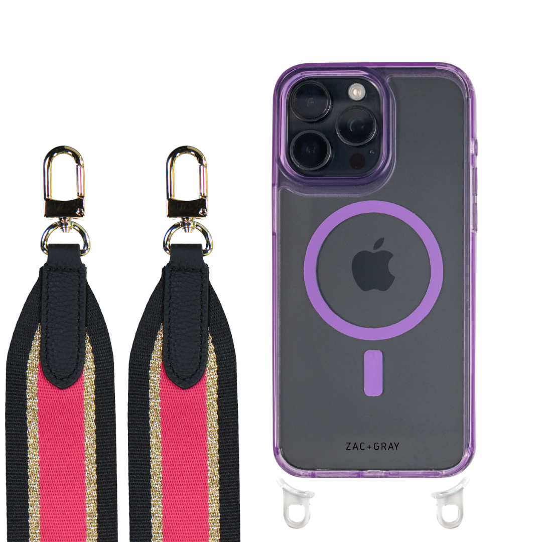 iPhone 16 LAVENDER TRANSPARENT CASE + PATTERNED STRAP